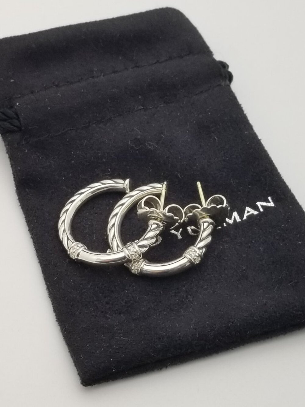 David Yurman Sterling Silver Classic Cable 22'mm Metro Diamond Hoop Earrings